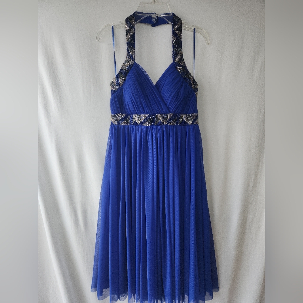 JS Boutique Beaded Halter Knee Length Purple Dress Size 2